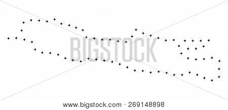Vector Stroke Dotted Java Island Map In Black Color, Small Border Points Have Diamond Shape. Connect