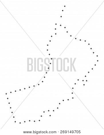 Vector Stroke Dot Oman Map In Black Color, Small Border Points Have Diamond Shape. Connect The Path 