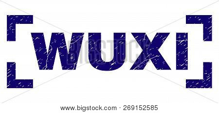 Wuxi Caption Seal Imprint With Distress Texture. Text Caption Is Placed Between Corners. Blue Vector