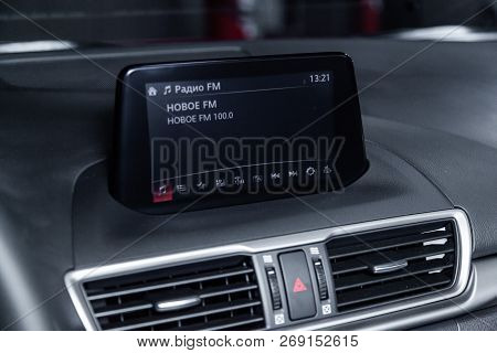 Novosibirsk, Russia - November 16, 2018: Mazda 3, Close-up Of The Dashboard. Photography Of A Modern