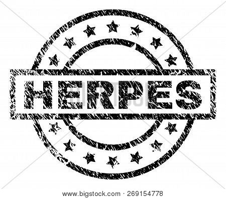 Herpes Stamp Seal Watermark With Distress Style. Designed With Rectangle, Circles And Stars. Black V