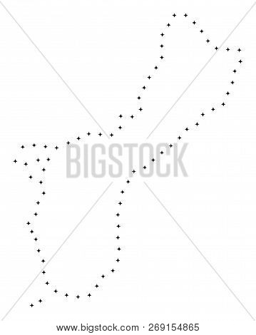 Vector Stroke Dotted Guam Island Map In Black Color, Small Border Points Have Diamond Shape. Connect