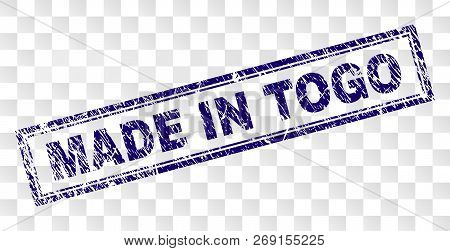 Made In Togo Stamp Seal Print With Rubber Print Style And Double Framed Rectangle Shape. Stamp Is Pl