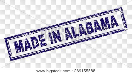 Made In Alabama Stamp Seal Print With Dirty Style And Double Framed Rectangle Shape. Stamp Is Placed