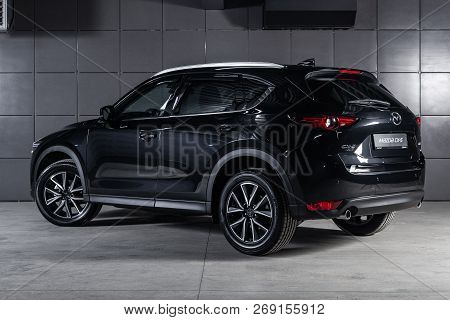Novosibirsk, Russia - November 16, 2018: Black Mazda Cx5, Back View. Photography Of A Modern Car On 