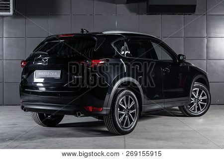 Novosibirsk, Russia - November 16, 2018: Black Mazda Cx5, Back View. Photography Of A Modern Car On 