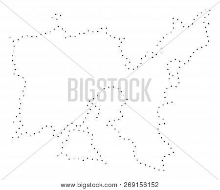 Vector Stroke Dot Limnos Greek Island Map In Black Color, Small Border Points Have Diamond Shape. Tr