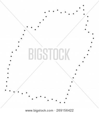 Vector Stroke Dot Manipur State Map In Black Color, Small Border Points Have Diamond Shape. Track Th
