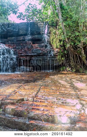 Qubrada De Jaspe Jasper Creek Is The River And A Series Of Cascades In National Park Canaima, Venezu
