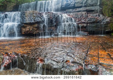 Qubrada De Jaspe Jasper Creek Is The River And A Series Of Cascades In National Park Canaima, Venezu