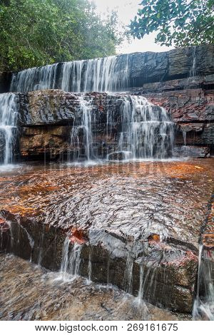 Qubrada De Jaspe Jasper Creek Is The River And A Series Of Cascades In National Park Canaima, Venezu