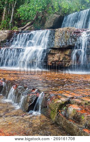 Qubrada De Jaspe Jasper Creek Is The River And A Series Of Cascades In National Park Canaima, Venezu