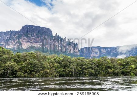 River Churun And Tepui Table Mountain Auyan In National Park Canaima, Venezuela