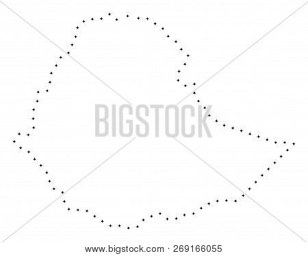 Vector Stroke Dotted Ethiopia Map In Black Color, Small Border Points Have Diamond Shape. Track The 