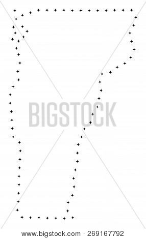 Vector Stroke Dot Vermont State Map In Black Color, Small Border Points Have Diamond Shape. Connect 