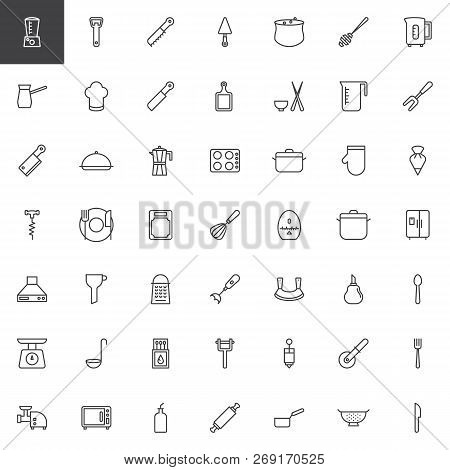Kitchenware Outline Icons Set. Linear Style Symbols Collection, Line Signs Pack Vector Graphics. Set