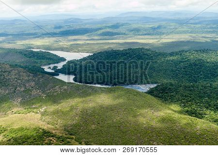 Aerial View Of River Carrao Flowing Into River Caroni In Venezuela