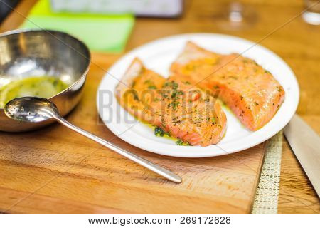 Slice Pizza In Box And Can Of Soda On Wood Background