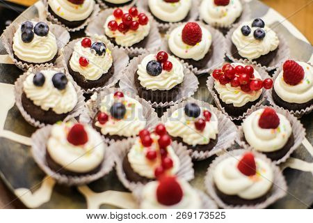 Hand Made Cake With Berries For The Birthday Of Everyone. The Cake Is The Dessert Of The Day That Ma