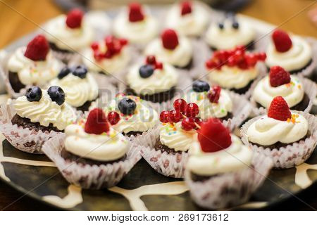 Hand Made Cake With Berries For The Birthday Of Everyone. The Cake Is The Dessert Of The Day That Ma