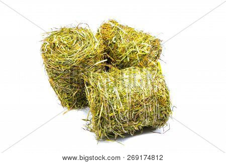 Isolated Hay Bales With Flowers And Plants On White Background