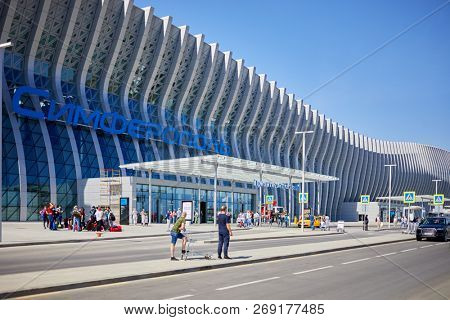 SIMFEROPOL, CRIMEA - JUN 7, 2018: New modern building of International Airport. Simferopol International Airport is located 17 km north-west from the center of Simferopol.