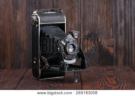 Moscow, Russia, April 18, 2017. The Old German Medium-format Scaling Camera Voigtlander Bessa, Relea