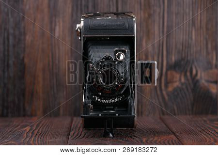 Moscow, Russia, April 18, 2017. The Old German Medium-format Scaling Camera Voigtlander Bessa, Relea