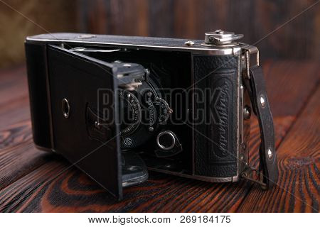 Moscow, Russia, April 18, 2017. The Old German Medium-format Scaling Camera Voigtlander Bessa, Relea