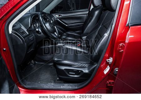 Novosibirsk, Russia - November 16, 2018:  Mazda Cx-5, Close-up Of The Dashboard, Whellls And Seats. 