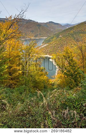Amazing Autumn Landscape Of Tsankov Kamak Reservoir, Smolyan Region, Bulgaria