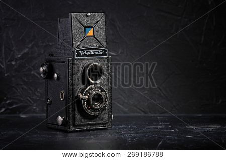 Moscow, Russia, August 25, 2017. The Old German Medium-format Scaling Camera Voigtlander Brilliant, 