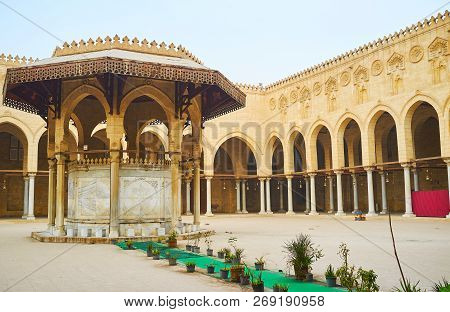 Cairo, Egypt - December 21, 2017:  The Scenic Stone Court Of Sultan Al-muayyad Mosque With Ablution 