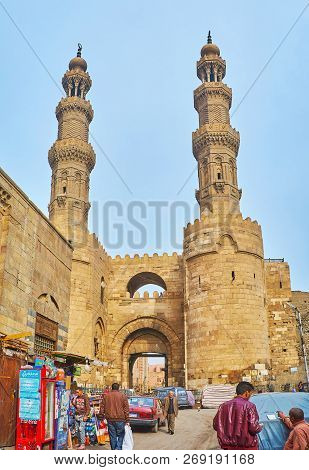Cairo, Egypt - December 21, 2017:  Bab Zuwayla Gate Is One Of The Interesting Landmarks Of Islamic C
