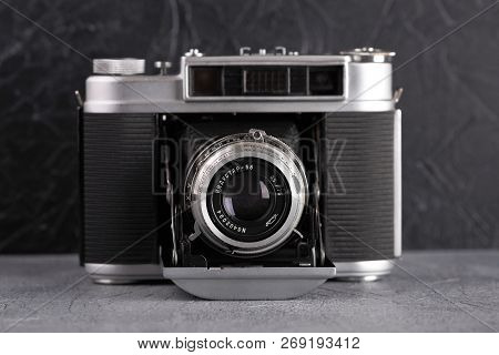 Moscow, Russia, September 12, 2017. The Old Soviet Medium Format Rangefinder Camera Iskra-2, Release