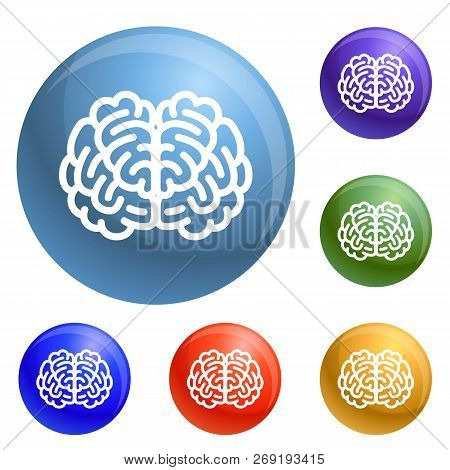 Front Side Brain Icons Set 6 Color Isolated On White Background