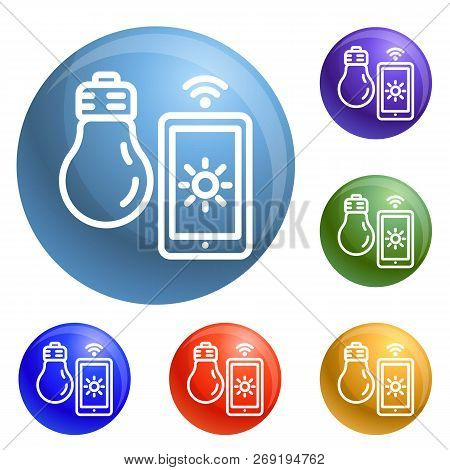 Smart Bulb Control Icons Set 6 Color Isolated On White Background