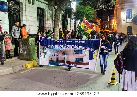 Potosi, Bolivia - April 17, 2015: Anniversary Celebration Of The High School Liceo De Senoritas Sucr