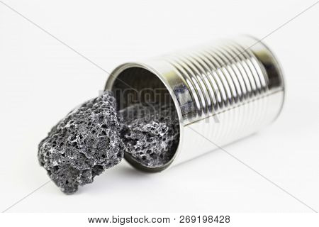 Tin Metal Sweet Charcoal, Detail Of A Steel Can With A Typical Spanish Dessert