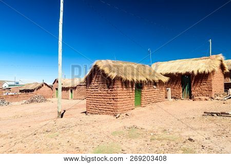 Adobe Houses In Cerrillos Village On Bolivian Altiplano