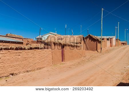 Adobe Houses In Cerrillos Village On Bolivian Altiplano