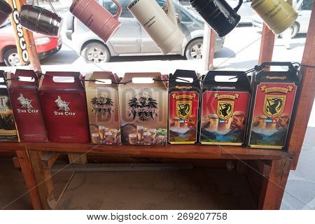 Villa General Belgrano, Argentina - Apr 3, 2015: Crates Of Craft Beer In Villa General Belgrano, Arg