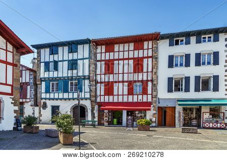 Street With Historical Houses In  Espelette, Pyrenees-atlantiques, France
