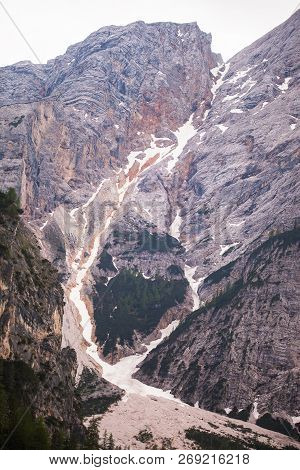 Mudflow With Snow High In The Alpine Mountains