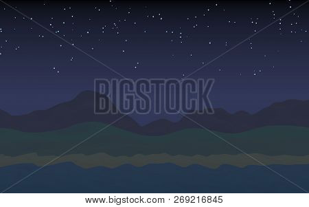 Starry Moonless Sky. Ocean Shore Line With Waves On A Beach. Island Beach Paradise With Waves. Vacat