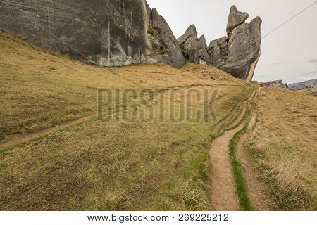 The Castle Hill Conservation Area or  Kura Tawhiti, Arthur's pass, Limestone rock formations, Southern Alps, South island, New Zealand