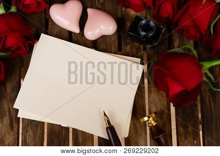 Valentines Day Date Invitation Concept, Copy Space On Empty Vintage Textured Paper Card