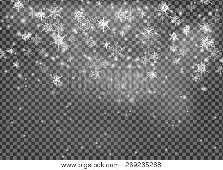 Snow And Snowflakes Fall During The Christmas Season. On A Transparent Background