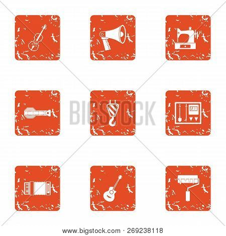 Manufacturing Smelter Icons Set. Grunge Set Of 9 Manufacturing Smelter Icons For Web Isolated On Whi