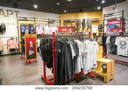 MOSCOW, RUSSIA - CIRCA SEPTEMBER, 2018: interior shot of Reebok shop in Moscow